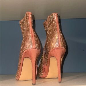 Liliana Rose Gold Crystal-Embellished Stiletto Ankle Booties